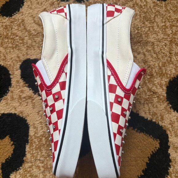 Vans Classic Slip-On – Red & White Checkerboard with Rhinestone Studs - Picture 6 of 8